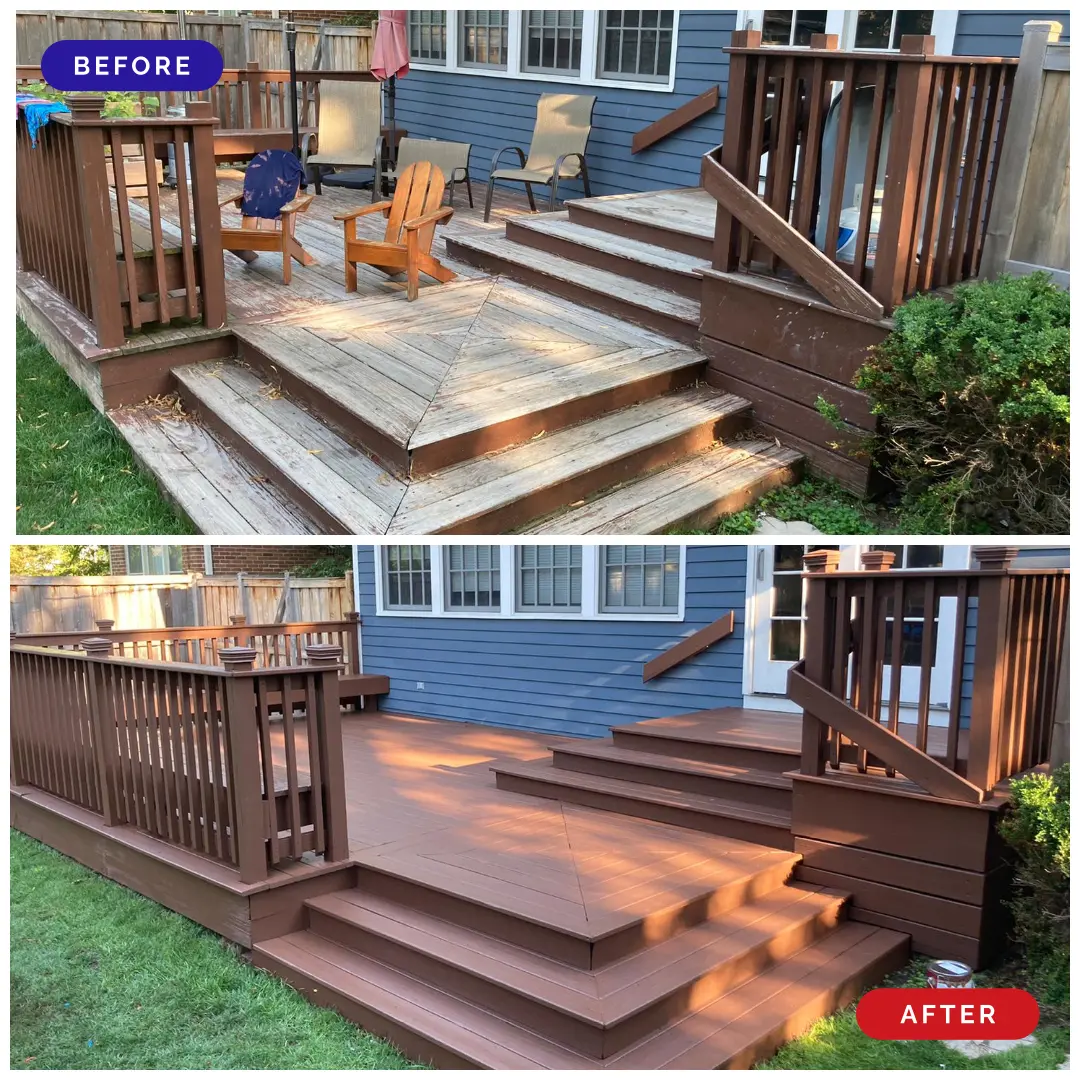 exterior before and after deck painting