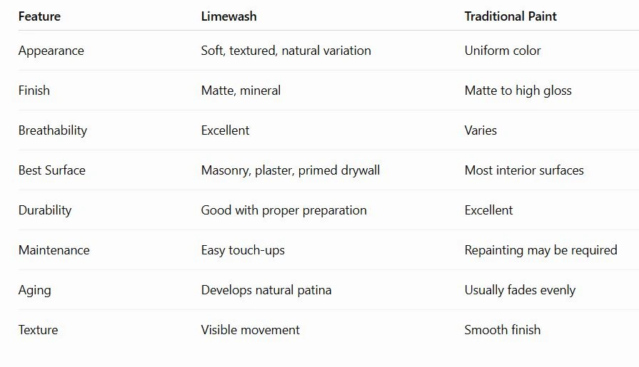 Limewash vs Traditional Paint